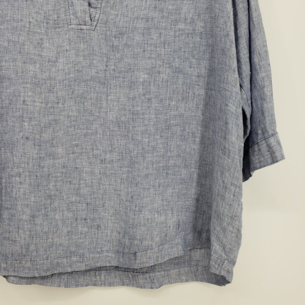 Tahari Light Blue Linen Blend V-Neck Blouse - Picture 6 of 8